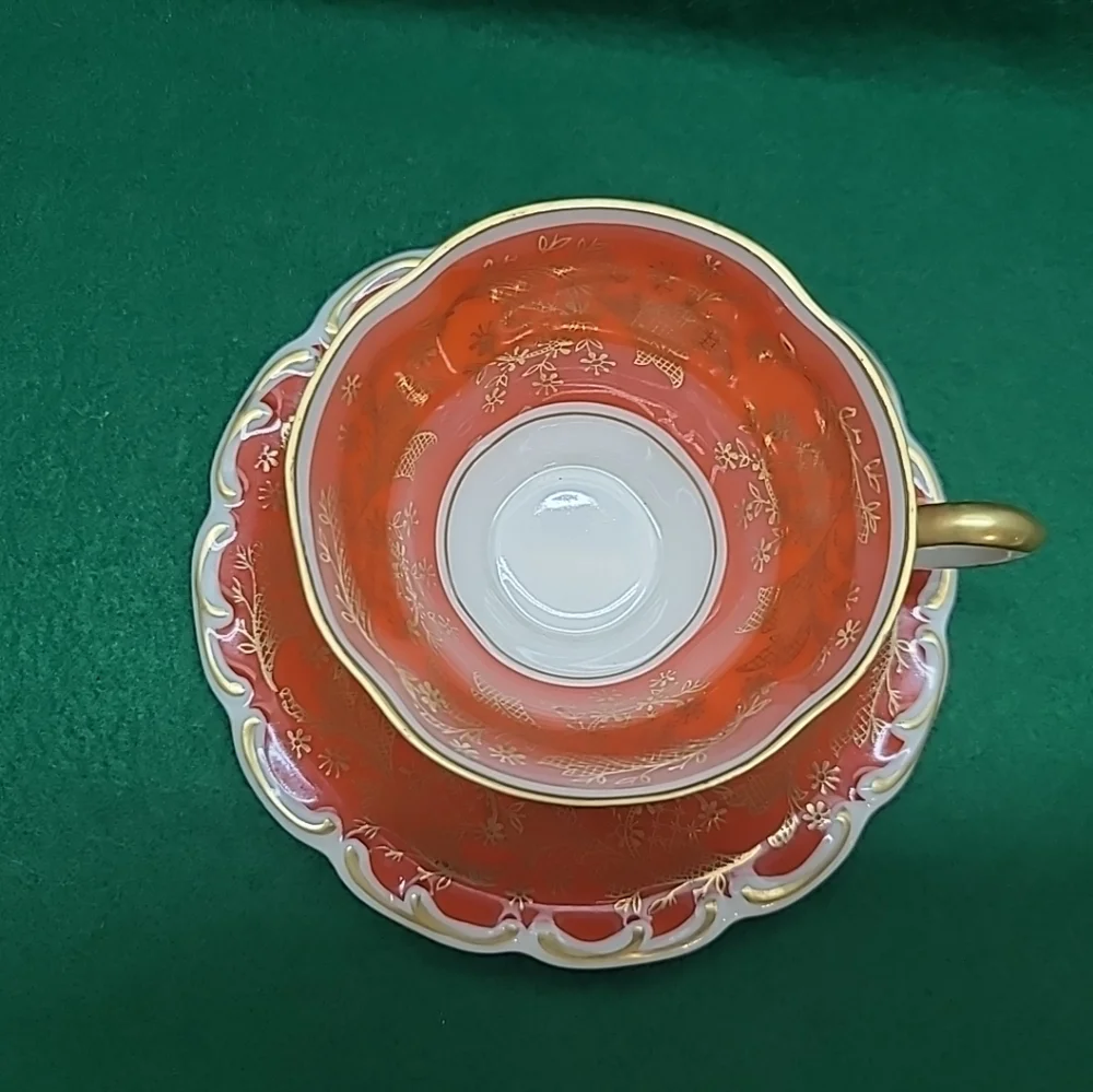 Tea Cup Saucer Lindner Kueps Bavaria Orange and White with gold Bone China‎ rare
